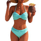👙Női magas derekú fonott bikiniszett, bandeau stílusú fürdőruha💐