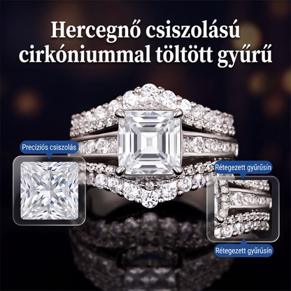 👑Női hercegnő vágású cirkóniával töltött gyűrű 💍