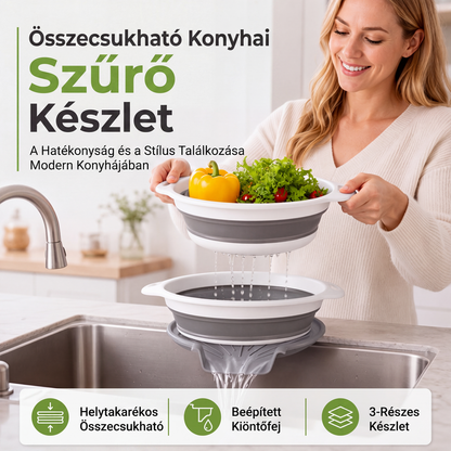🥬3 darabból álló összehajtható szűrőkészlet leeresztő alappal💧