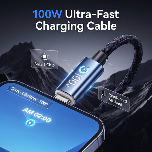 ⚡50% kedvezmény | 100 W-os USB-C gyorstöltő kábel – intelligens chip és fonott kialakítás🔌