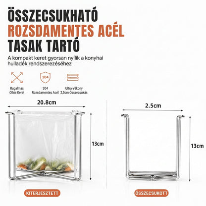 🗑️Összecsukható 304 rozsdamentes acél szemeteszsák-tartó állvány konyhai és kültéri tároláshoz✨