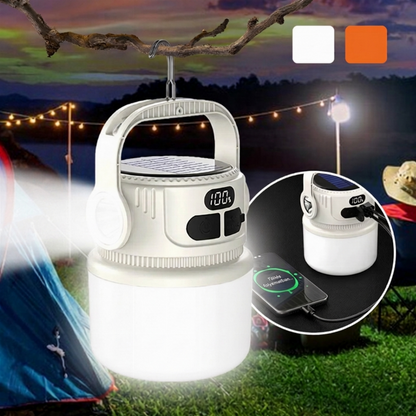 🏕️ Kijelzős újratölthető napelemes kempinglámpa