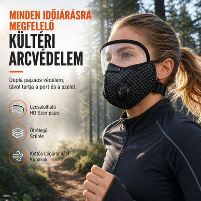 ☀️Por- és szélálló kültéri sportarcmaszk védőszemüveggel és légzőnyílással futáshoz és kerékpározáshoz🌧️