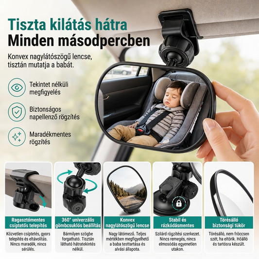 🚗 KORLÁTOZOTT AJÁNLAT👀 Nagylátószögű domború visszapillantó tükör – 360°-ban forgatható✨