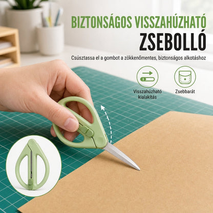 ✂️Hordozható visszahúzható biztonsági olló gyermekeknek és felnőtteknek - DIY papírvágáshoz és csomagok felbontásához✨