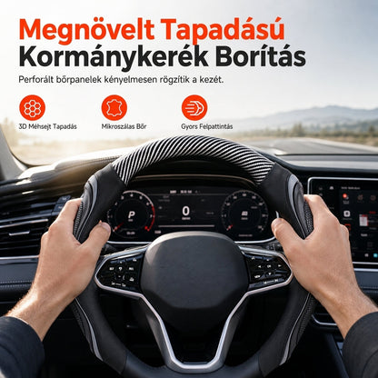🚗KORLÁTOZOTT IDEIG KEDVEZMÉNY!⚡Univerzális szénszálas kormányvédő – Csúszásgátló, kényelmes