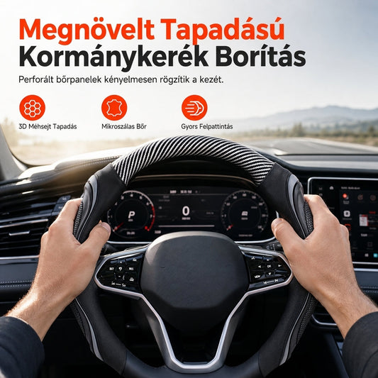 🚗KORLÁTOZOTT IDEIG KEDVEZMÉNY!⚡Univerzális szénszálas kormányvédő – Csúszásgátló, kényelmes